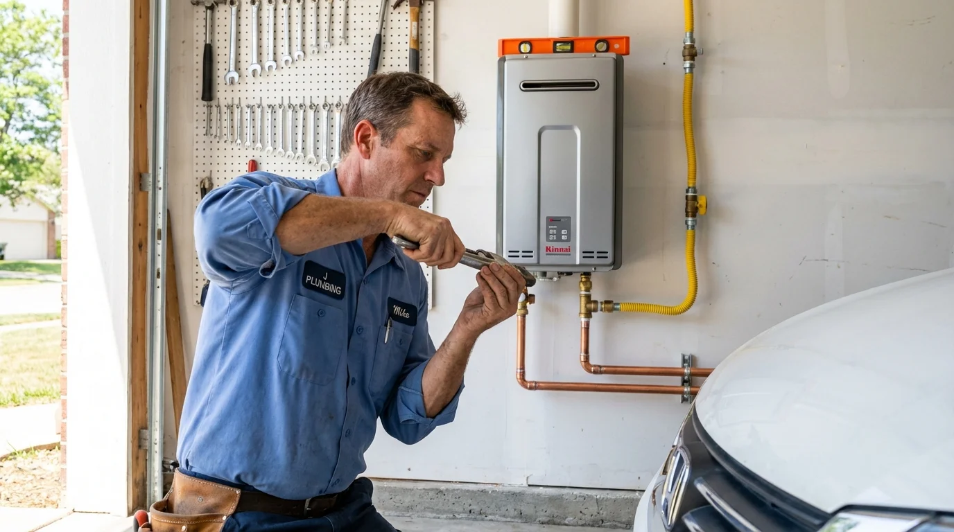 Tankless water heater installation by a Johns Plumbing LLC plumber in Godley