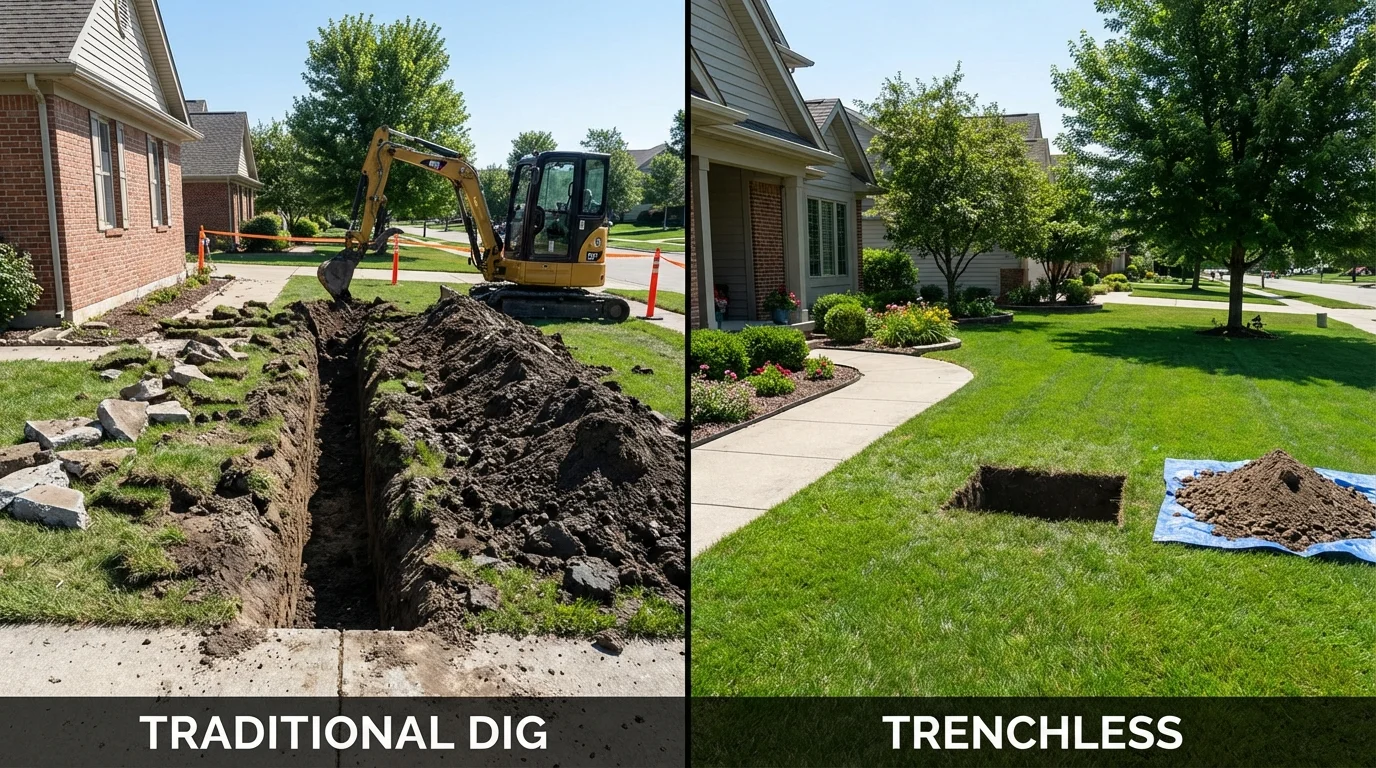 Trenchless sewer repair with minimal yard damage versus traditional excavation in Godley, TX